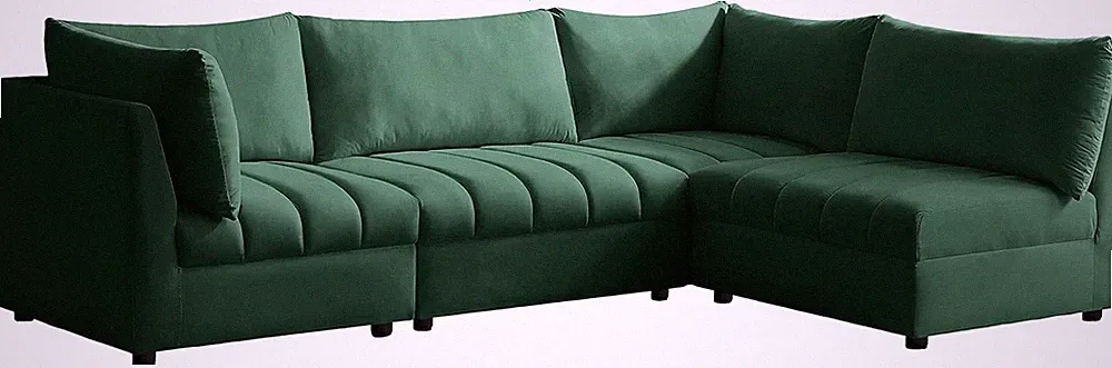 Modern Green Velvet Modular Sectional Sofa with Deep Channel Tufting, 103" W