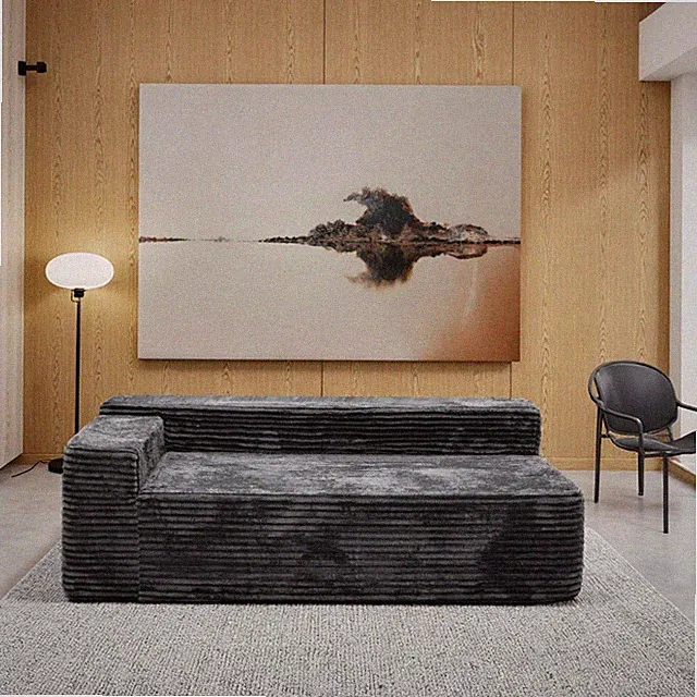 Modern Grey 2 Seat Sectional Sofa Soft Corduroy Fabric Foam Filled Cloud Couch