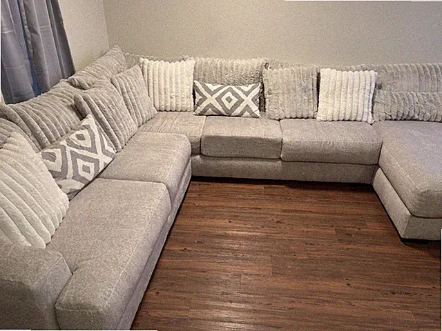 Modern Grey Fabric Sectional Sofa with Decorative Pillows