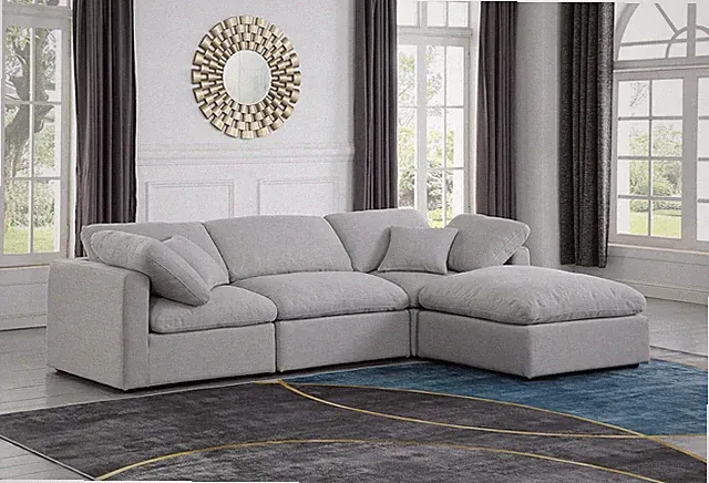 Modern Grey Modular Sectional Sofa with Down Feather Cushions - 105" W
