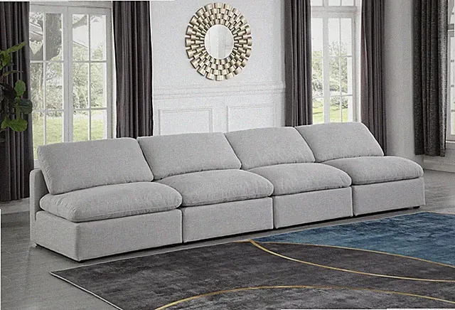 Modern Grey Modular Sofa with Down Feather Cushions - 140" Wide
