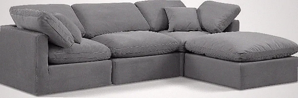 Modern Grey Velvet Modular Sectional Sofa with Down Feather Cushions, 105" W