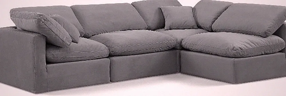 Modern Grey Velvet Modular Sectional Sofa with Down Feather Cushions