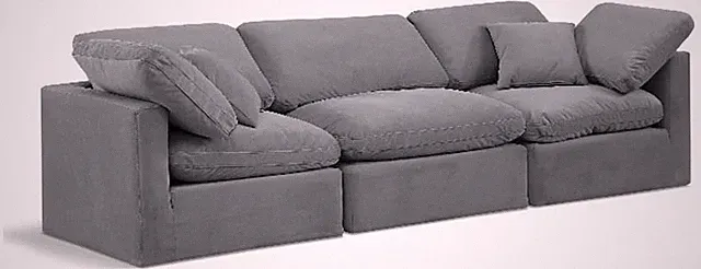 Modern Grey Velvet Modular Sofa with Down Feather Cushions, 105" W