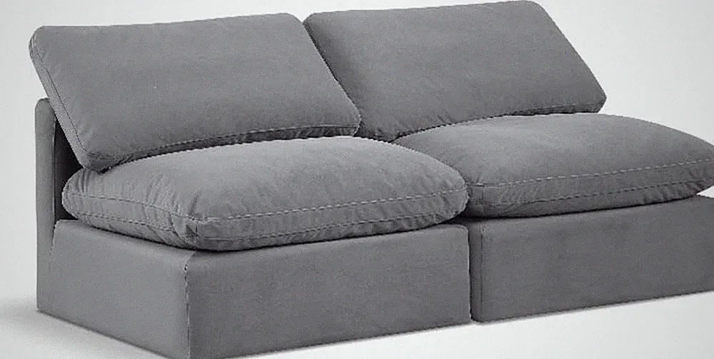 Modern Grey Velvet Modular Sofa with Down Feather Cushions, 70" W