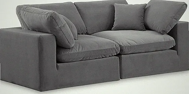 Modern Grey Velvet Modular Sofa with Down Feather Cushions - 80" W