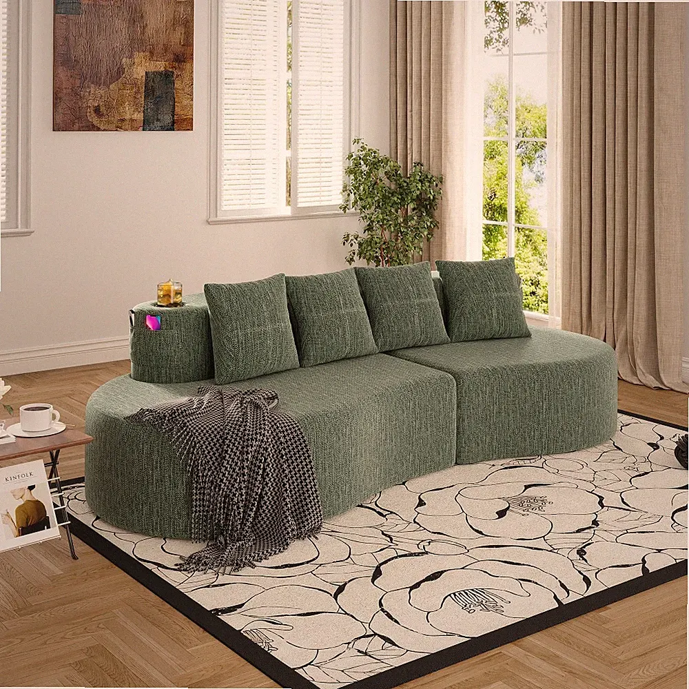 Modern Half Moon Curved 3-Seater Sectional Sofa Chenille Fabric