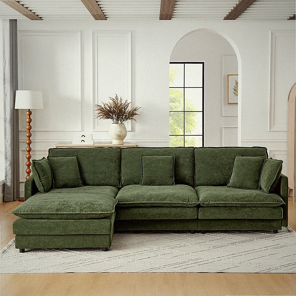 Modern Home Living Room L-Shaped Sectional Sofa Couches with Ottoman, Converti
