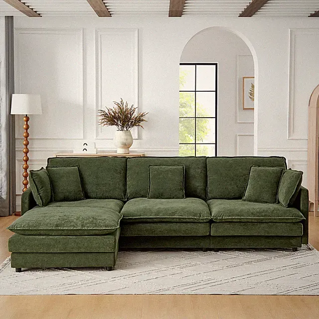 Modern Home Living Room L-Shaped Sectional Sofa Couches with Ottoman, Convertib