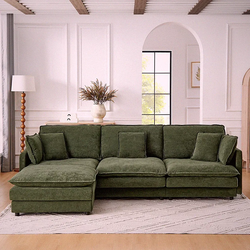 Modern Home Living Room L-Shaped Sectional Sofa Couches with Ottoman, Convertibl