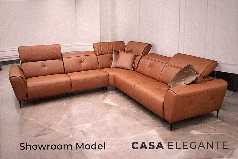 Modern Italian Luxury Leather Recliner Sectional - Cognac Orange - *IN-STOCK*
