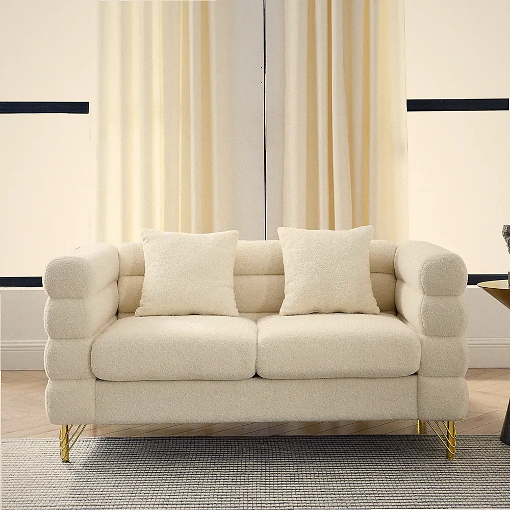 Modern Ivory 2-Seater Sectional Sofa with Lumbar Pillows - Living Room