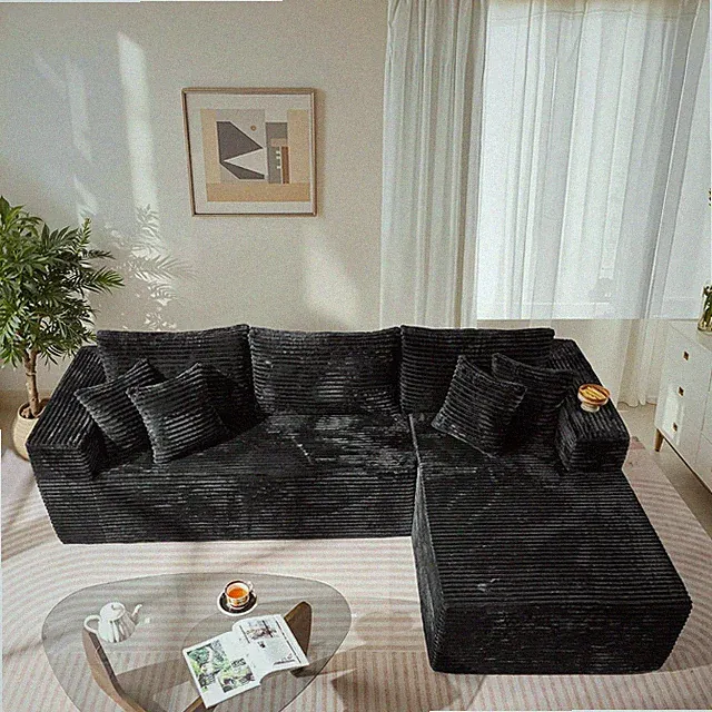 Modern L-Shape 108" Cloud Sectional Couch with Chaise - Black Sofa