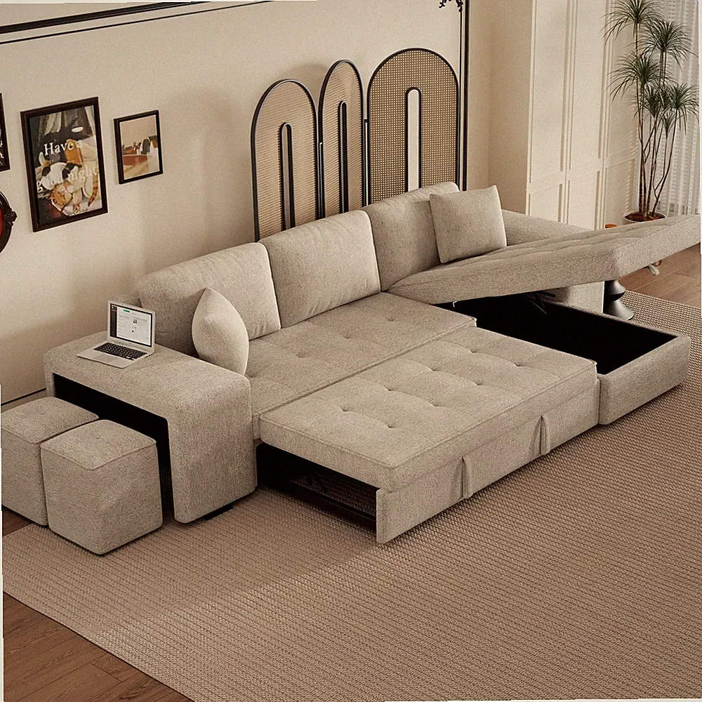Modern L-Shape 3-Seat Reversible Sectional Sofa Sleeper with Storage Chaise