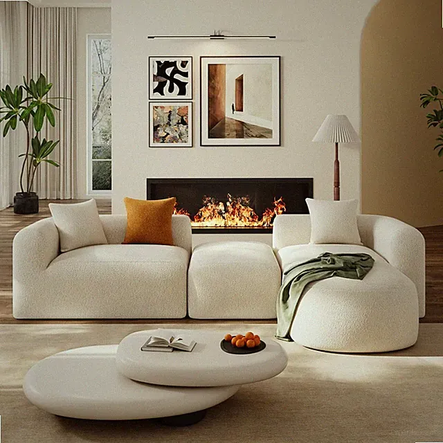 Modern L-Shape Curved Luxury Plush Chenille Convertible Modular Sectional Sofa