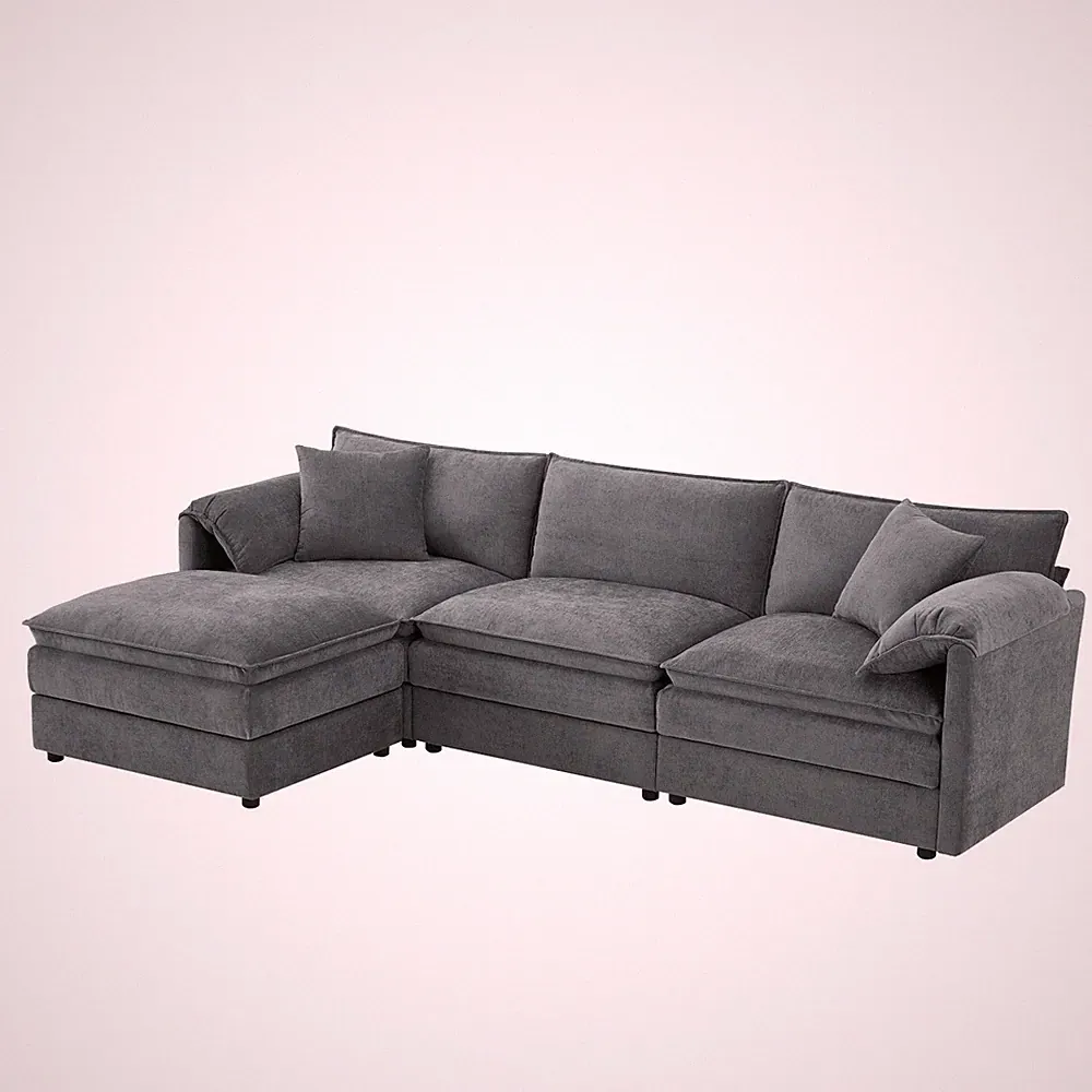 Modern L Shape Modular Sectional Sofa Couch With Movable Ottomans Pillows