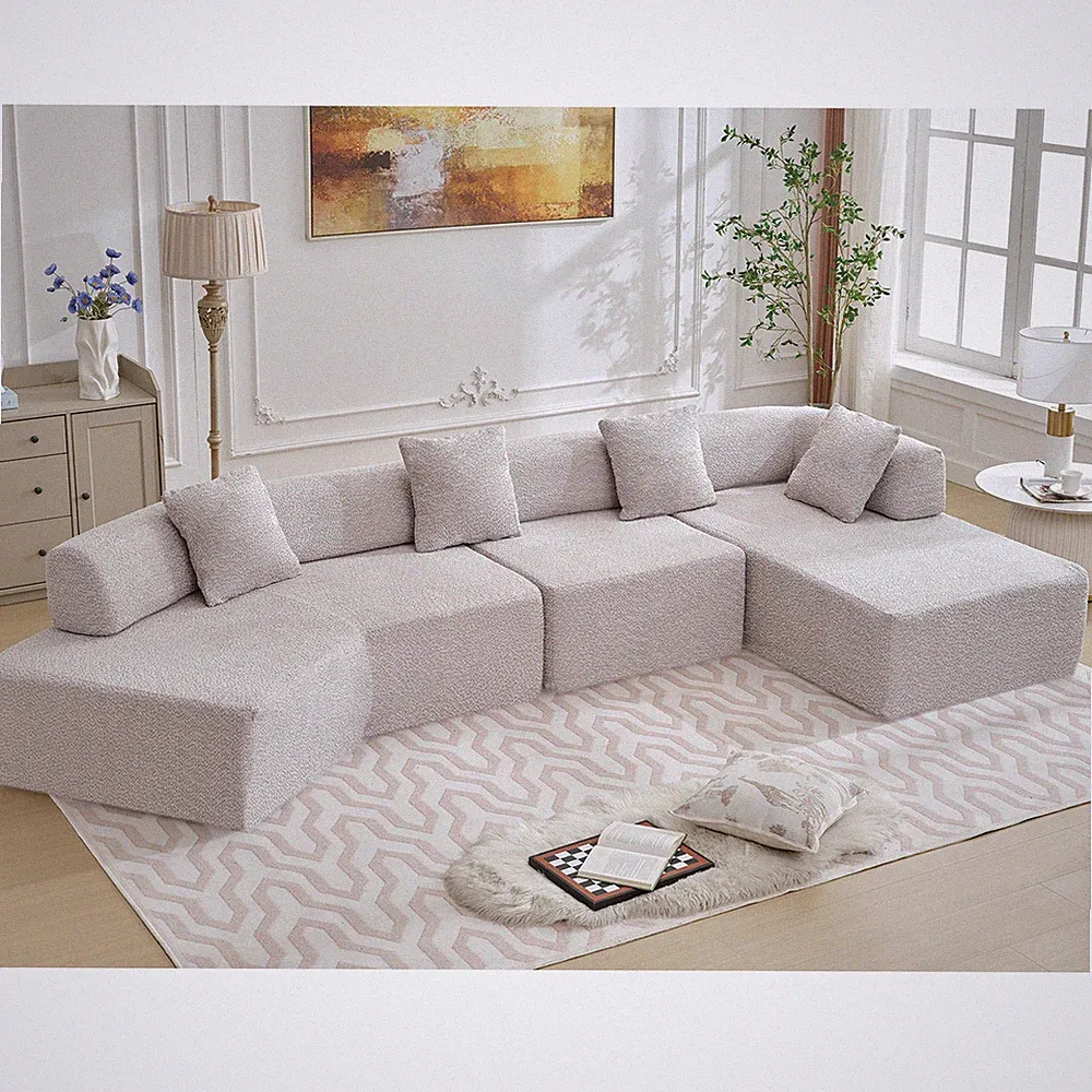 Modern L-Shape Modular Sofa with Chaise, 4 Seats, Gray, 140"