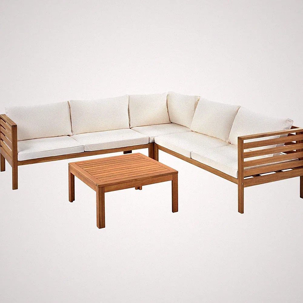 Modern L Shape Outdoor Patio Sectional Sofa Modular Couch Furniture Set W/ Table