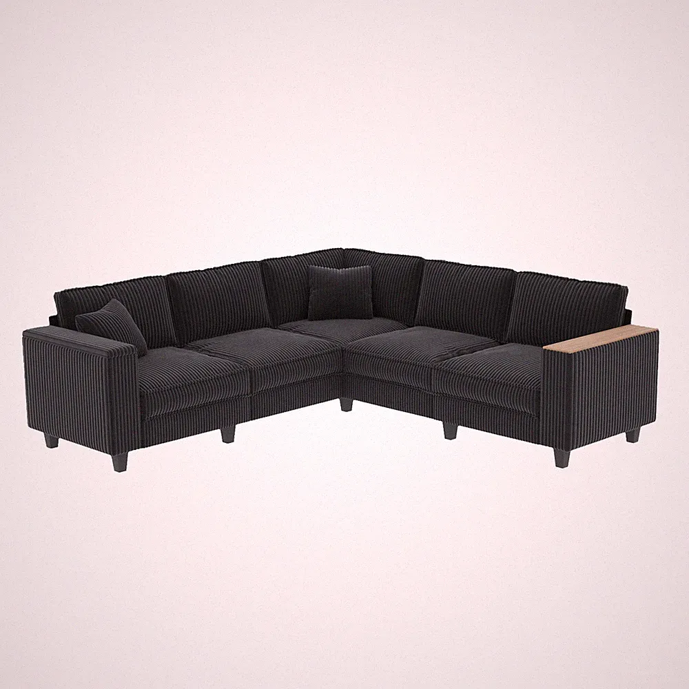 Modern L Shape Sectional Sofa Corduroy Modular Couch With Hidden Storage Armrest