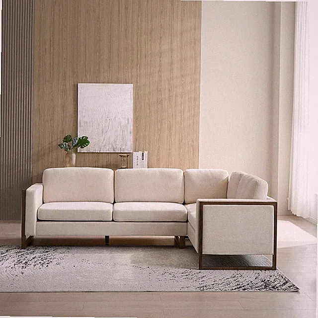 Modern L-Shape Sofa Couch with Thick Cushions - Beige Upholstered Sectional