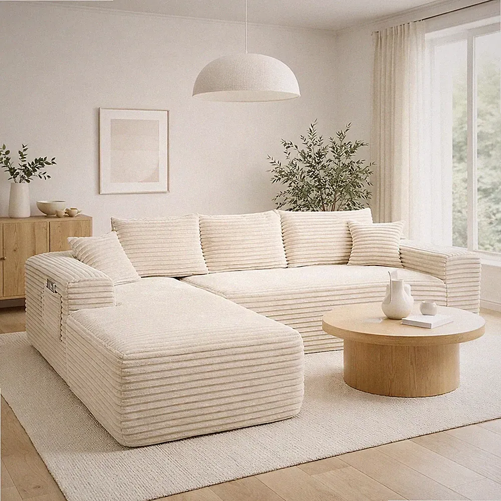 Modern L Shape Sofa Sectional 2 Seat Sofa with Pillow for Home Living Room Beige