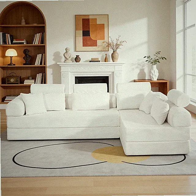 Modern L-Shaped Convertible Compressed Sectional Sofa Modular Couch with Chaise