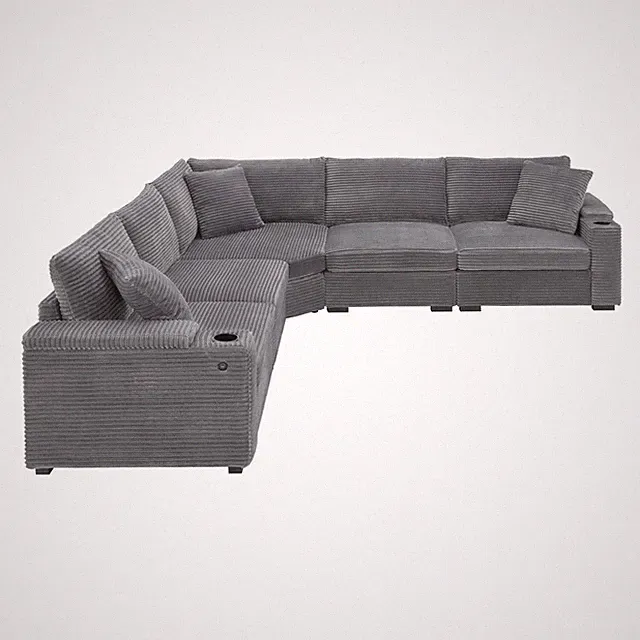 Modern L Shaped Convertible Sectional Sofa Corduroy Upholstered Modular Couch