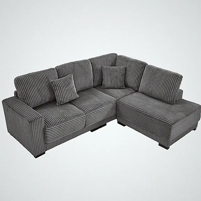 Modern L-Shaped Sectional Sofa 3 Seats Corduroy Modular Couch With Chaise Lounge
