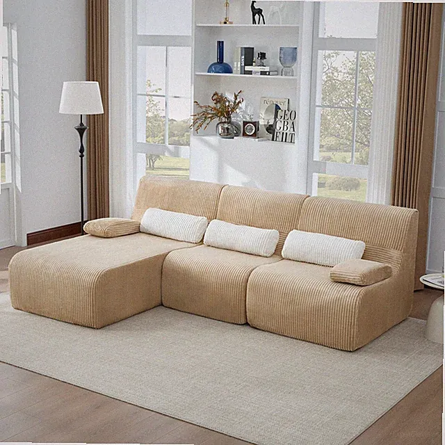 Modern L-Shaped Sectional Sofa 98" Corduroy Coffee Living Room Couch