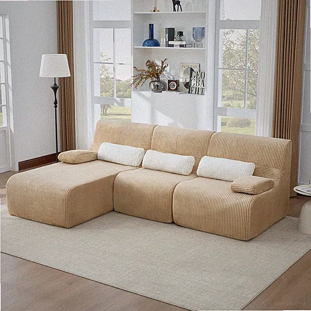 Modern L-Shaped Sectional Sofa 98" Corduroy Coffee Modular Living Room