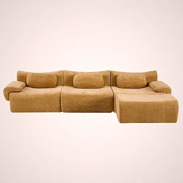 Modern L-Shaped Sectional Sofa Chenille Compressed Modular Couch With Ottoman