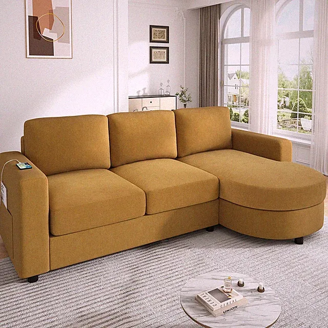 Modern L Shaped Sectional Sofa Couch 3 Seater Sofa w/ USB Ports for Living Room