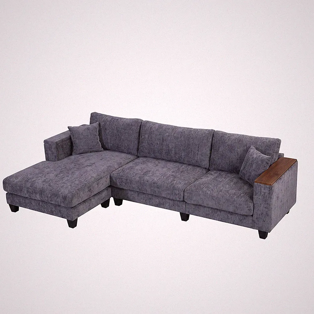 Modern L-Shaped Sectional Sofa Couch With Reversible Chaise Lounge Storage Arm