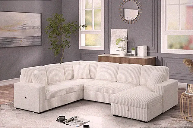Modern L-Shaped Sectional Sofa Sleeper with USB-C Storage Cream