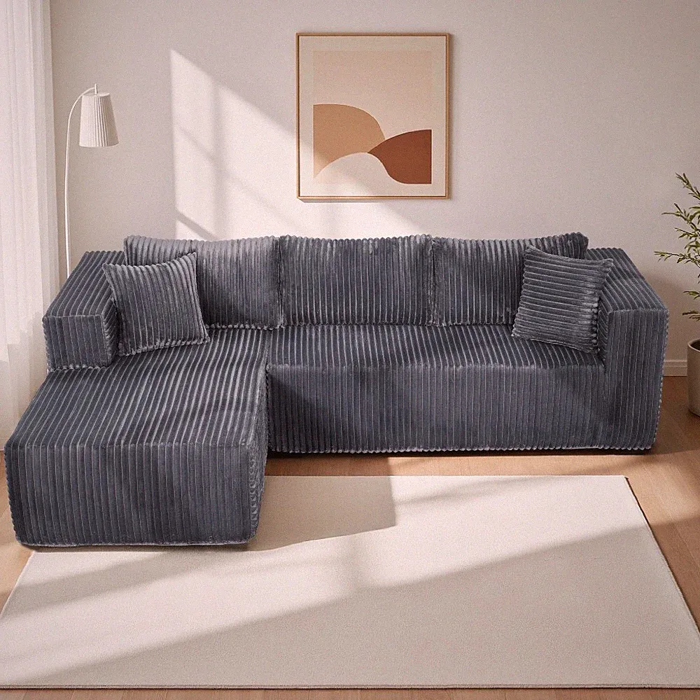Modern L-Shaped Sectional Sofa, Upholstery Fabric, Plush Foam, Space-Saving