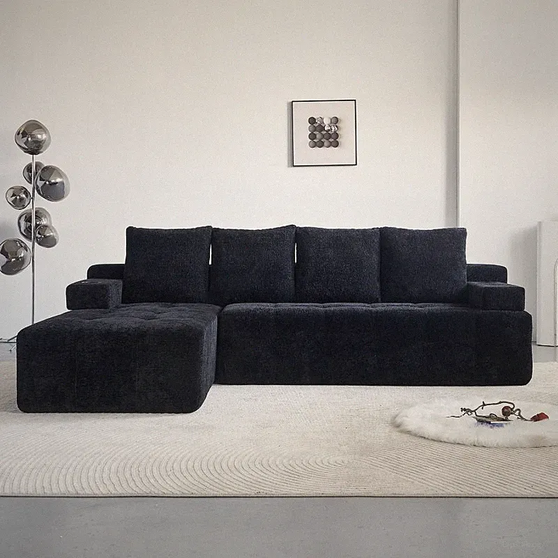 Modern L-Shaped Sectional Sofa with USB Ports, Corduroy-Style Plush Shaped Sofa