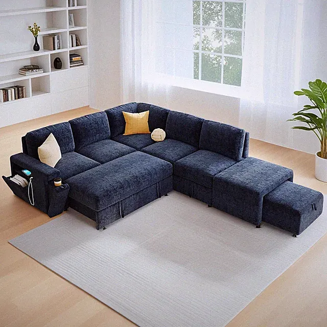Modern L-Shaped Sleeper Sofa with Storage, Cupholders & USB-C Ports