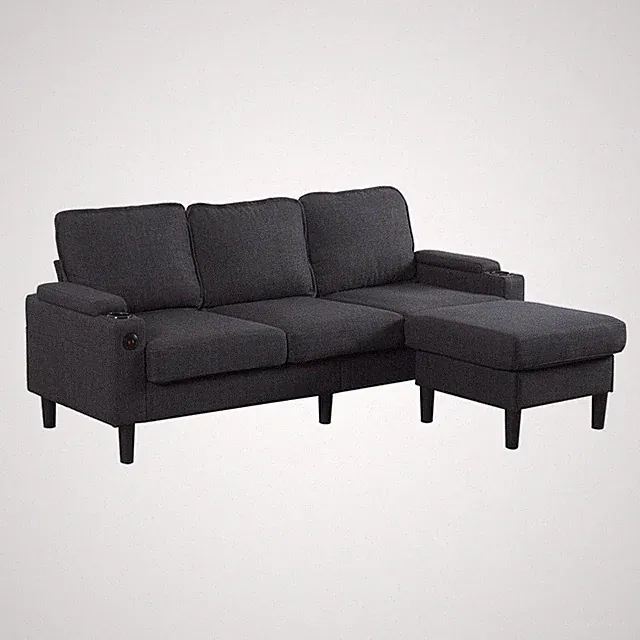 Modern L-Shaped Upholstered Combo Sofa 3 Seat Sofa with Storage Ottoman and USB