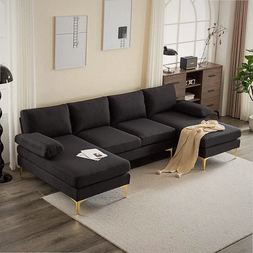 Modern Large Sectional Sofa U-Shape Couch with 2 Chaise Sturdy Metal Leg 3 Color
