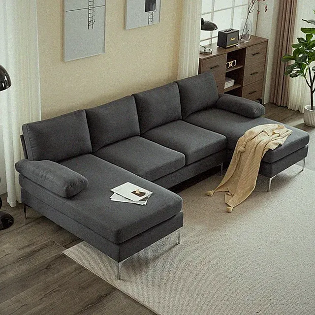 Modern Large Sectional Sofa U-Shape Couch with 2 Chaise , Sturdy Metal Leg