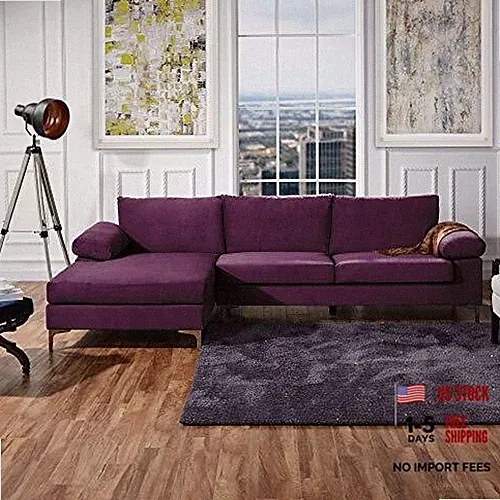 Modern Large Velvet L-Shape Sectional Sofa, with Extra Wide Chaise Purple