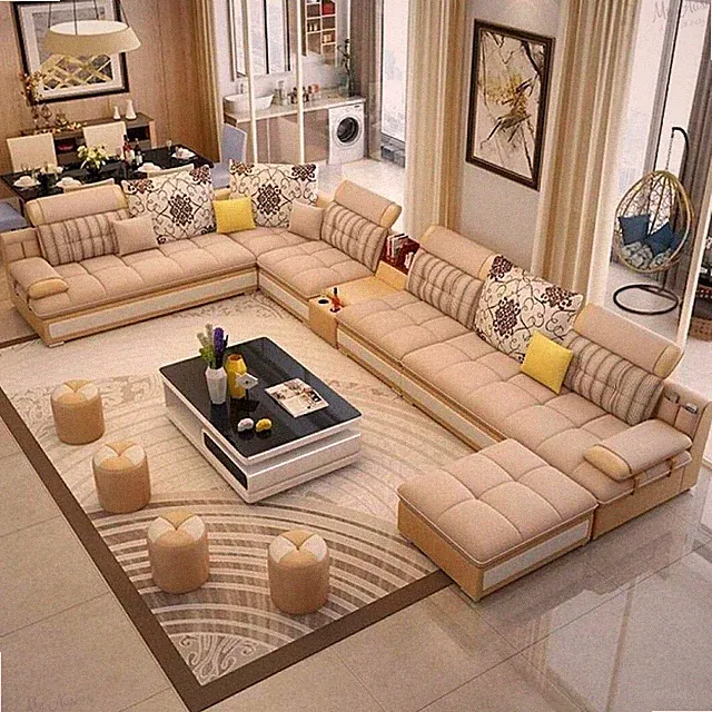Modern Lavish U-shaped Cream Fabric Sectional Sofa