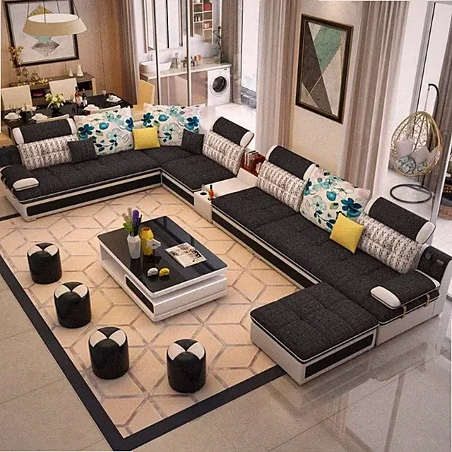 Modern Lavish U-shaped Dark Grey Fabric Sectional Sofa
