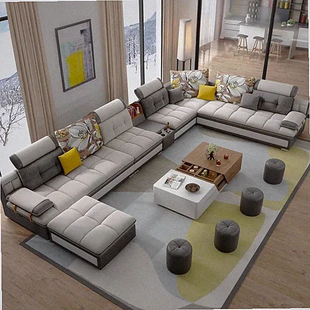 Modern Lavish U-shaped Grey Shades Fabric Sectional Sofa
