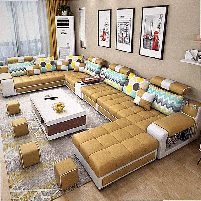 Modern Leather Sectional Wooden Sofa Set