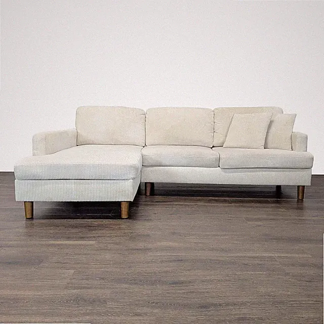 Modern Light Beige Corduroy Sectional Sofa with Chaise