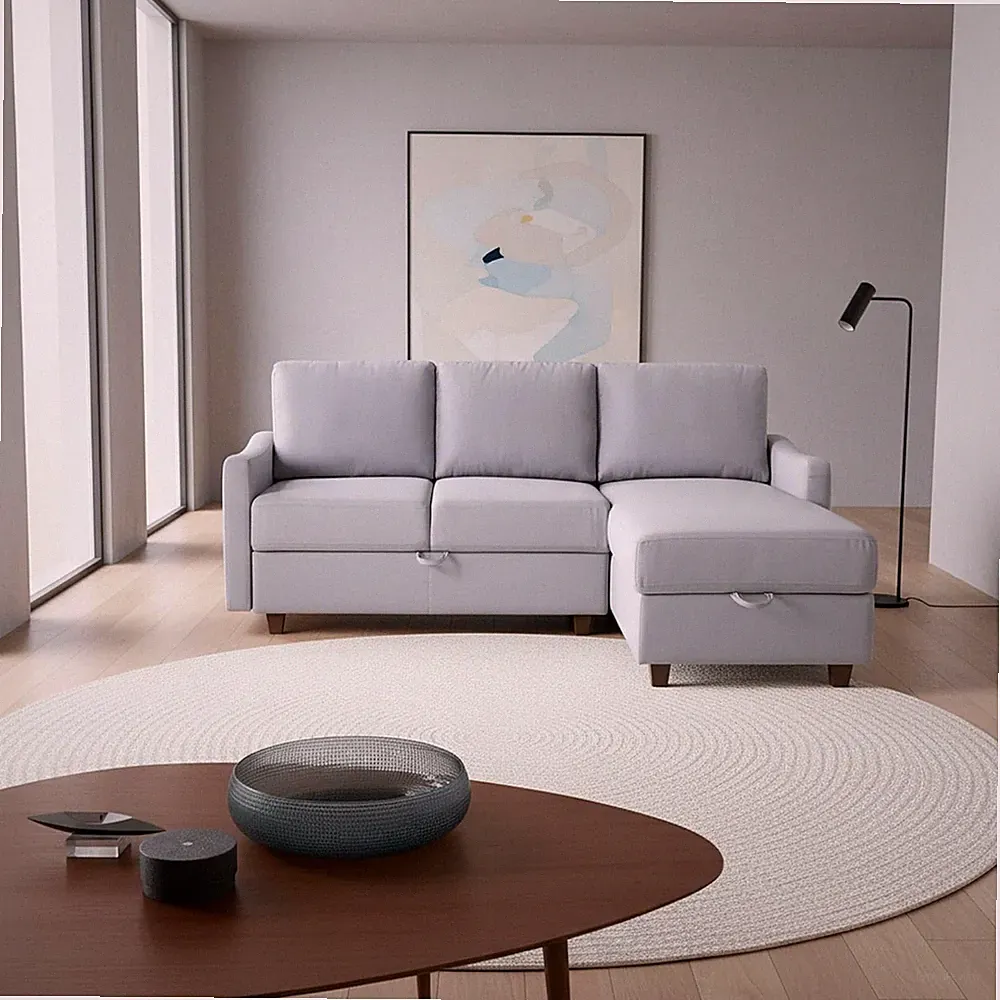 Modern Light Grey Sectional Sofa with Storage & Reversible Chaise, 81.9” L