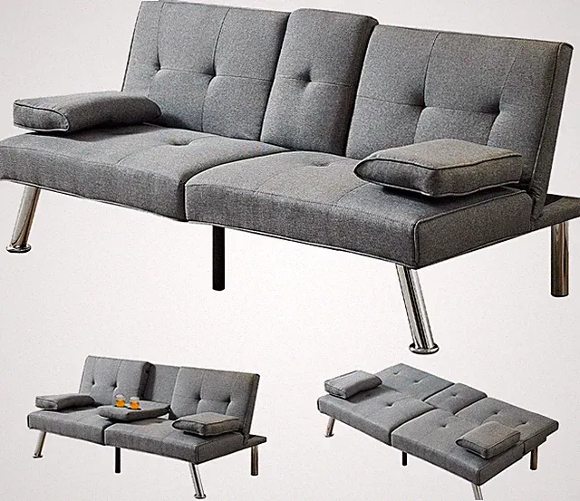 Modern Linen Convertible Folding Futon Couch Sofa Bed Adjustable Disassembly Pil