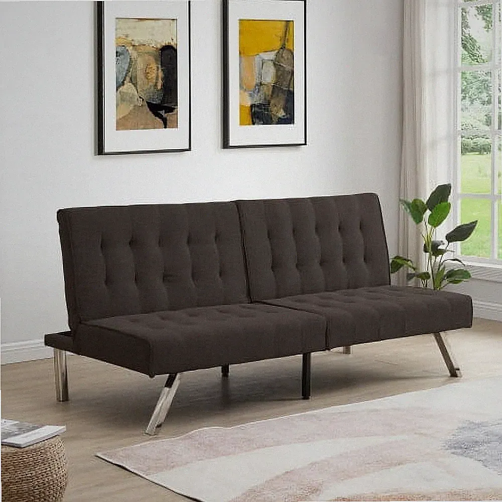 Modern Linen Futon Sofa Bed Adjustable Backrest Folding Convertible Living Room