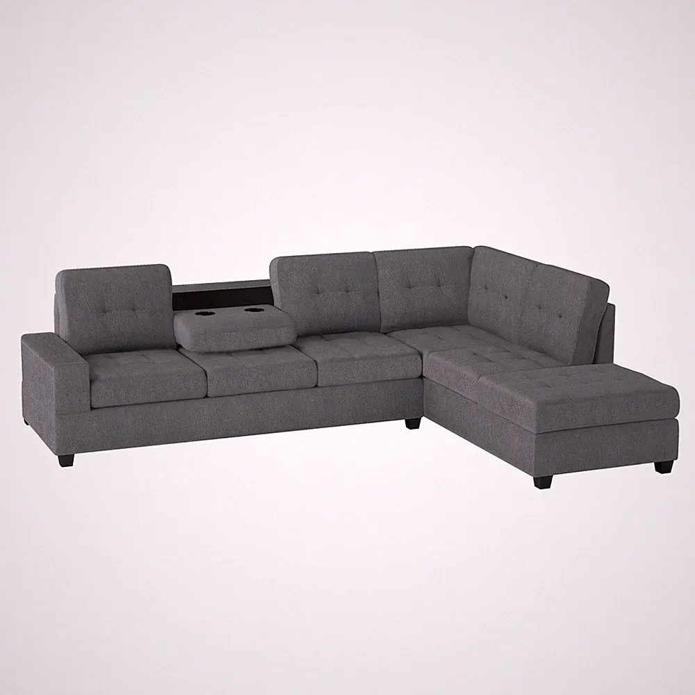 Modern Living Room 2-Piece Sectional Reversible Sofa Chaise Tufted Detail Dark